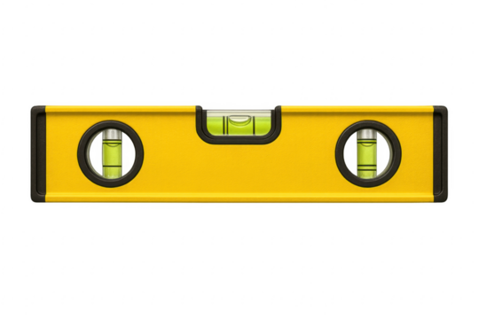 Yellow spirit level showing balance on transparent background