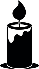 Burning Candle Silhouette with Wax Drip on Circular Holder Illustration