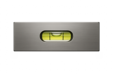 Spirit level showing a perfectly horizontal surface on transparent background