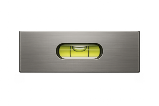 Spirit level showing a perfectly horizontal surface on transparent background
