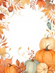 Naklejka premium Watercolor autumn frame with pumpkins and leaves isolated on white background