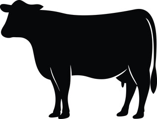 Cow Silhouette – Black and White Farm Animal Livestock Vector Illustration, Grazing Cattle Outline Design for Agriculture and Rural Themes