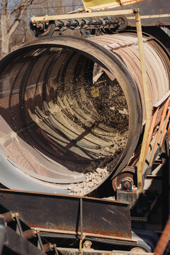 Rotating sieve separating gravel and sand in concrete production plant