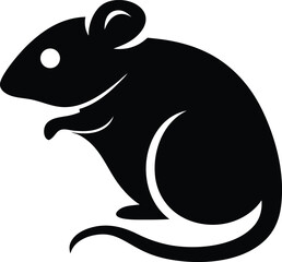Realistic Rat Silhouette – Detailed Black and White Vector Illustration in Sharp Focus, High Resolution Animal Design