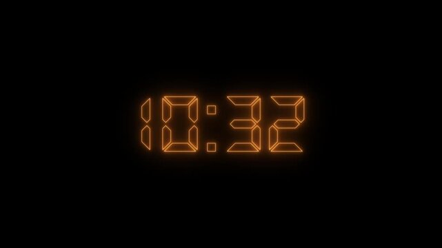 glowing neon 11 minute countdown animation from 680 seconds to 0 seconds. 11 minute countdown timer with alpha channel animation. 11 minute countdown on a transparent background