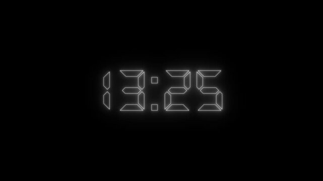 glowing neon 14 minute countdown animation from 840 seconds to 0 seconds. 14 minute countdown timer with alpha channel animation.  14 minute countdown on a transparent background