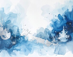Abstract festive watercolor backdrop with deep blue and shimmering silver tones for elegant seasonal decor