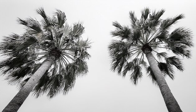 monochrome palm trees against a stark white background