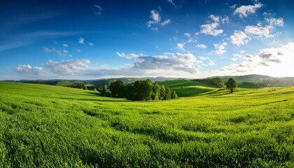 Fototapeta premium stunning summer landscape with green field and blue sky