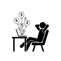 Fototapeta premium Relaxed person making money online with dollar balloons