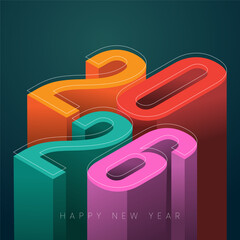 Happy New Year 2026 design template with 3d number and colorful