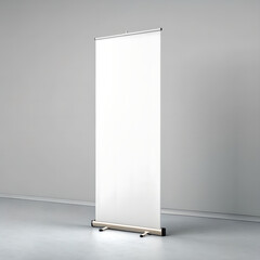 Blank roll up banner stand mockup in empty room for presentation or advertising design