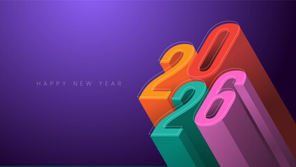 Happy New Year 2026 design template with 3d number and colorful