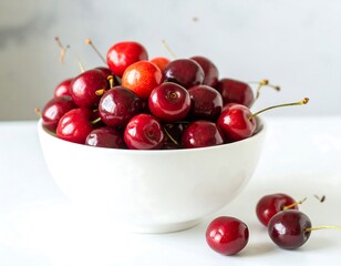 Fresh cherries in a white bowl (1)