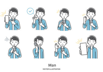 スマートフォンを操作する男性のイラストセット