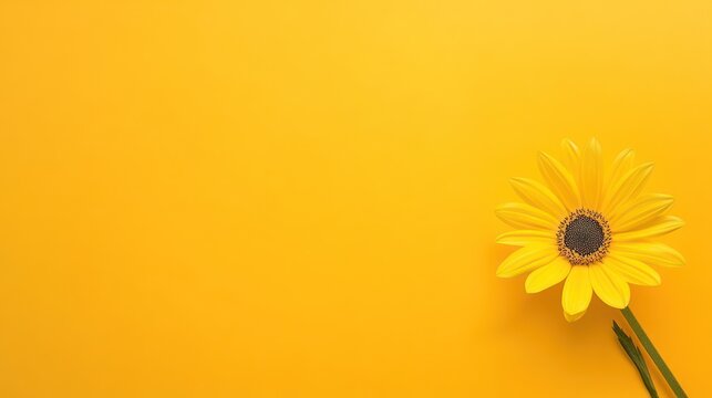 Yellow flower on yellow background minimalist spring design