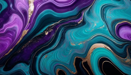 a bold and vibrant marble texture with swirling patterns of purple teal and black accented by gold veins