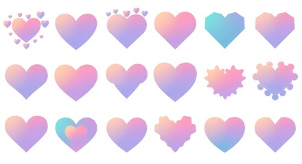 Set of Heart Icons in Gradient Pink and Red Colors