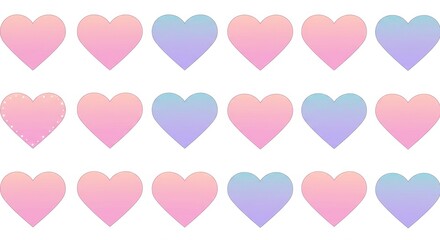 Set of Heart Icons in Gradient Pink and Red Colors