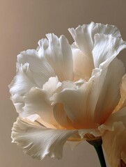 Fototapeta premium Close-up creamy flower, studio shot, neutral backdrop, elegant floral image, ideal for greeting cards