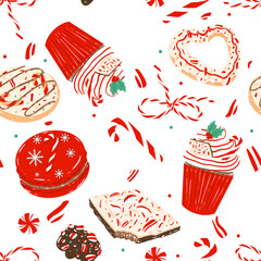 Christmas Candy Cane Treats Seamless Pattern, Xmas Desserts Digital Paper Background