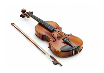 Fototapeta premium Violin and bow isolated on white background