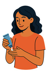 Young woman applying cream to her hand in casual attire woman applying hand cream