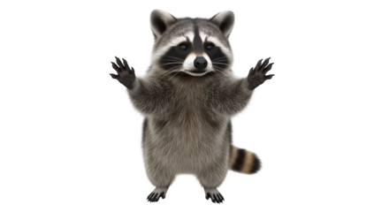 Funny raccoon waving arms isolated on black background adorable animal wildlife cute mammal nature pet wild 100 on transparent background