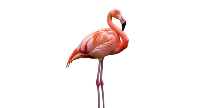 Beautiful flamingo bird standing on one leg isolated on black background wildlife nature photography image on transparent background