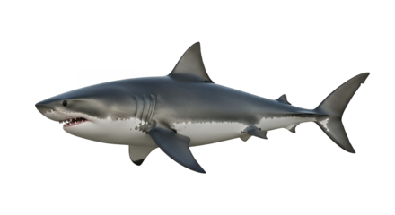 Isolated great white shark image for ocean wildlife animal marine life shark predator underwater sea danger on transparent background