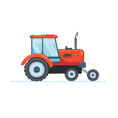 Obraz premium Cartoon orange farm tractor side view agricultural machine farm vehicle farming equipment