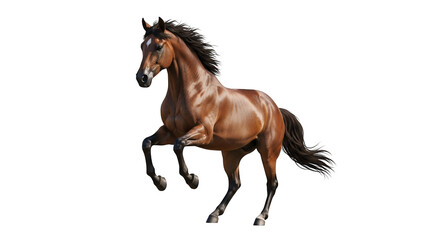 Fototapeta premium Horse chestnut brown color running wild animal equine mammal beautiful stallion isolated black background on transparent background