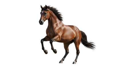 Horse chestnut brown color running wild animal equine mammal beautiful stallion isolated black background on transparent background