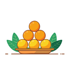 Vector illustration of Indian Laddu sweets stacked in a pyramid on a plate with leaves