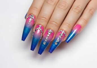 Obraz premium Gradient nails with rhinestones