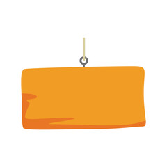 Vibrant orange sign hanging against a white background, showcasing minimalistic design elements