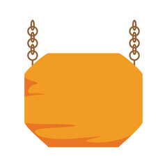Bright orange banner hanging from chains against a plain white background, ideal for announcements