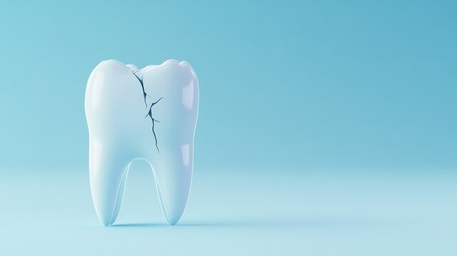 Cracked tooth on light blue background