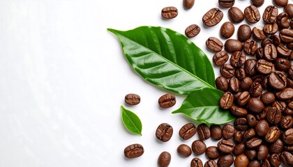 Obraz premium coffee beans with leaves