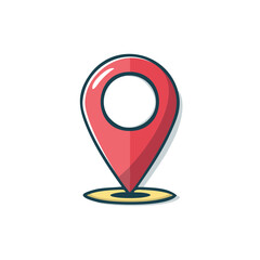 Red location pin icon with a white center and yellow base isolated on white background