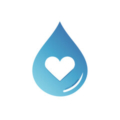 Blue water drop with a white heart silhouette symbolizing care and health