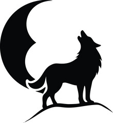 Howling Wolf Silhouette – Majestic Wildlife Animal Illustration Against Moonlight Night Sky, Powerful Nature Vector Design