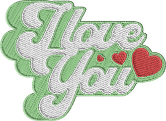 Colorful Embroidered Message I love You With Hearts