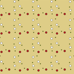 Christmas, holiday with colored polka dot, circles on olive background seamless pattern vector. Hand drawn illustration sketch modern new