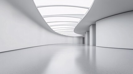 Obraz premium Empty white modern hall with curved ceiling and smooth floor.