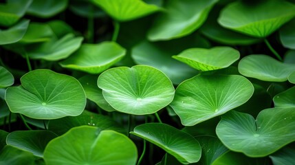 Green aquatic plant leaves close up
