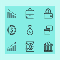 Bank Icon set with green background