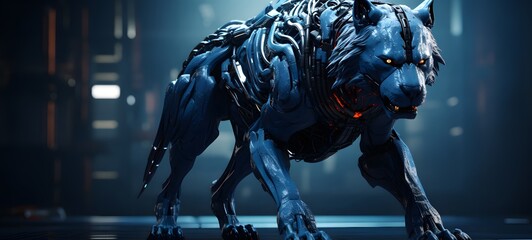 The black background contrasts sharply with the bright blue silver light emitted by Cerberus,generative AI