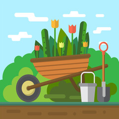 Illustration of planting flowers and plants in the garden