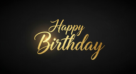 Happy Birthday in refined golden script with bokeh glow, celebratory title graphic perfect for party invitations, greeting cards, social headers and brand promotions
